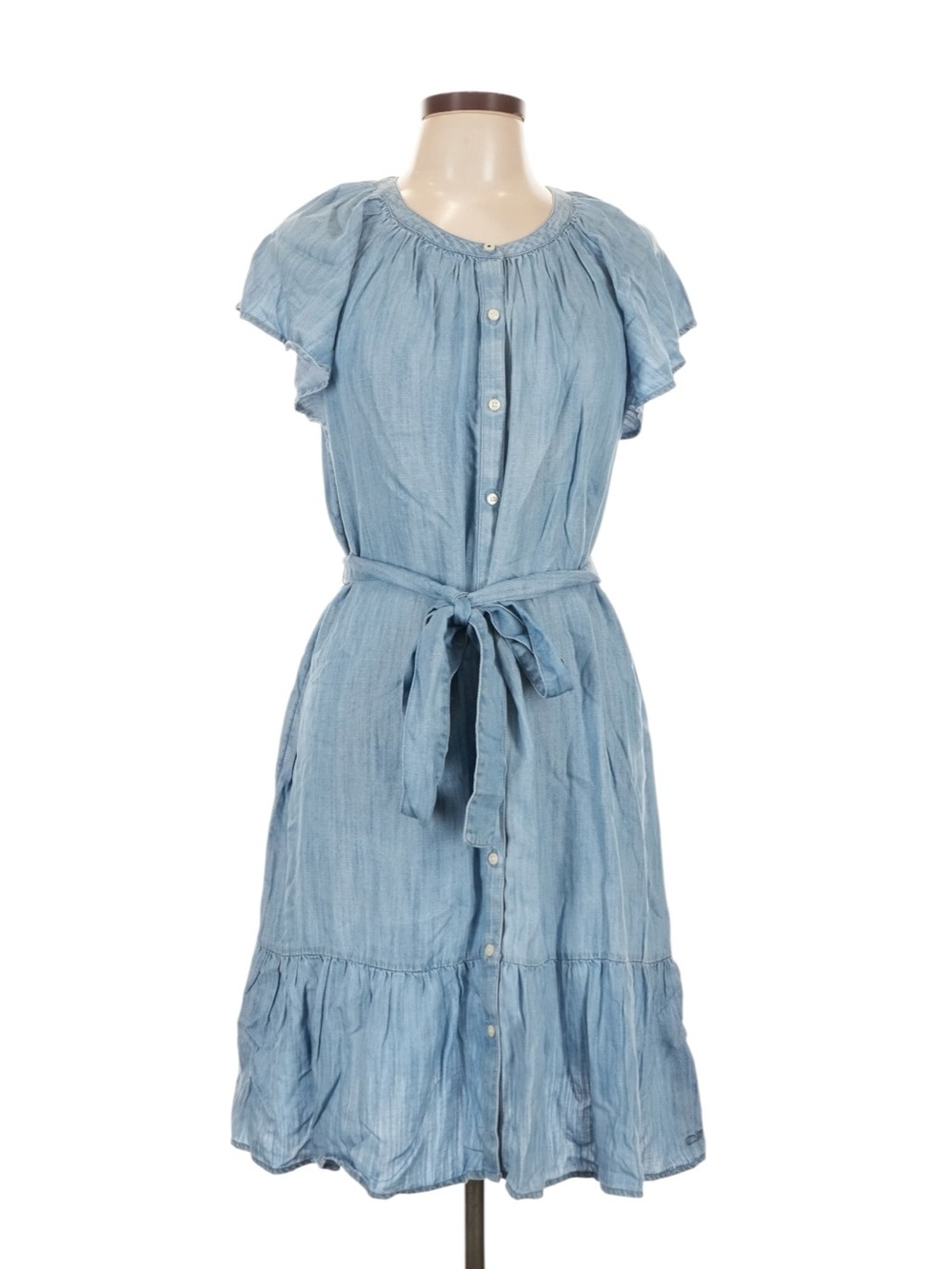 Vineyard Vines Chambray Light Blue Button-Front Tie-Waist Midi Dress Large NWT